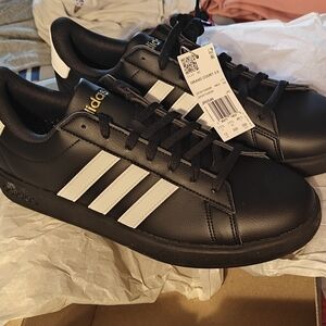 NWT Adidas Men's Black Sneakers with White Stripes